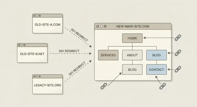 Backlinks para la consolidación de sitios en fusiones y adquisiciones (M&A): conservar la autoridad